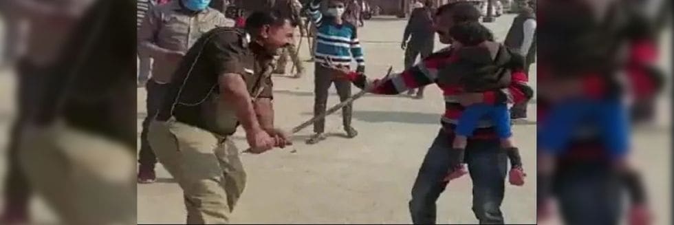 Kanpur Cop Suspended Who Brutally Thrashed Father Holding Daughter In Arms As Video Goes Viral